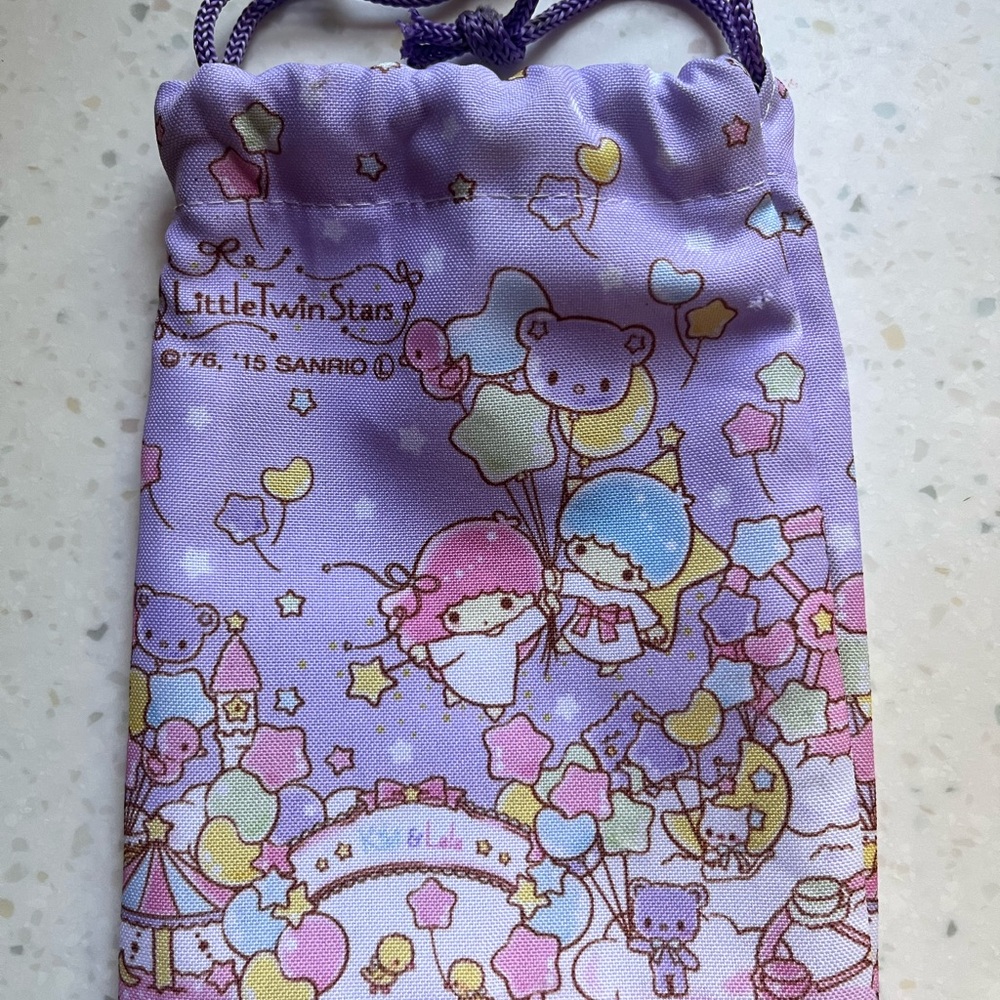Rare Sanrio Little Twin Stars Pastel Lavender Drawstring Pouch 8”
